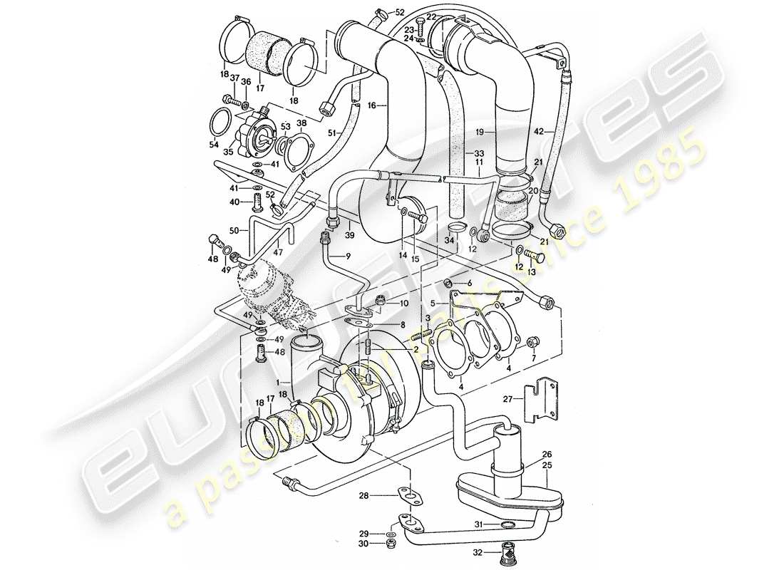 porsche 1976 (911 turbo) abgasturbolader - und - bypassventil ersatzteildiagramm
