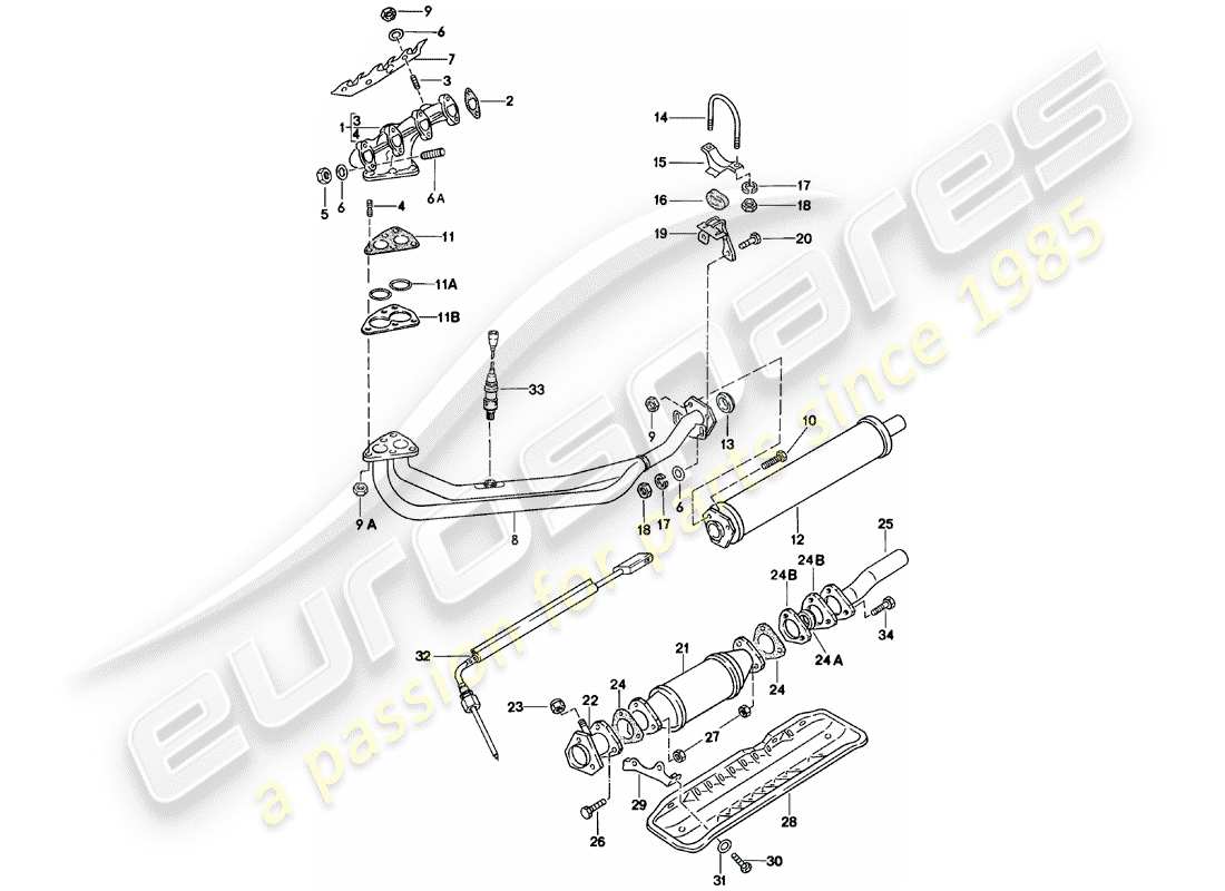 porsche 1980 (924) auspuffanlage - auspuffschalldämpfer, vorne ersatzteildiagramm