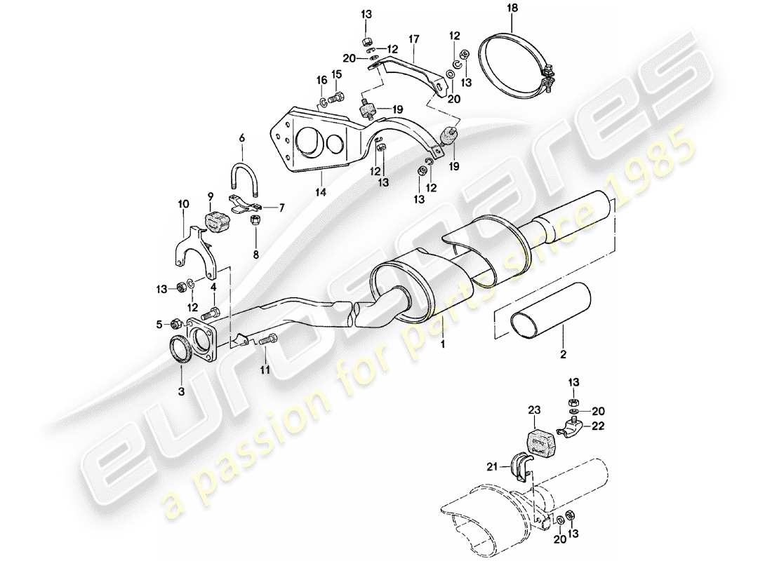 porsche 1980 (924) auspuffanlage - auspuffschalldämpfer, hinten ersatzteildiagramm