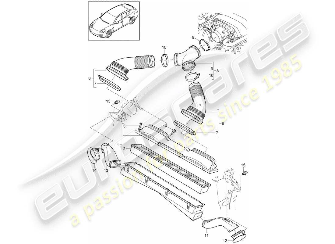 porsche 2011 (panamera 970) luftfiltersystem teilediagramm