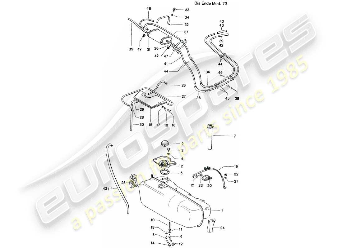 porsche 914 (1975) kraftstofftank - d >> - mj 1973 ersatzteildiagramm