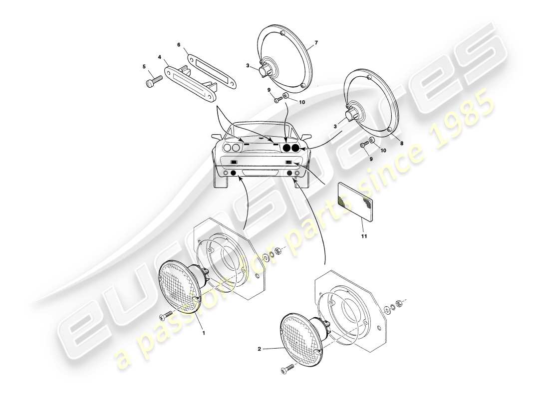 aston martin v8 coupe (2000) teilediagramm für außenleuchten