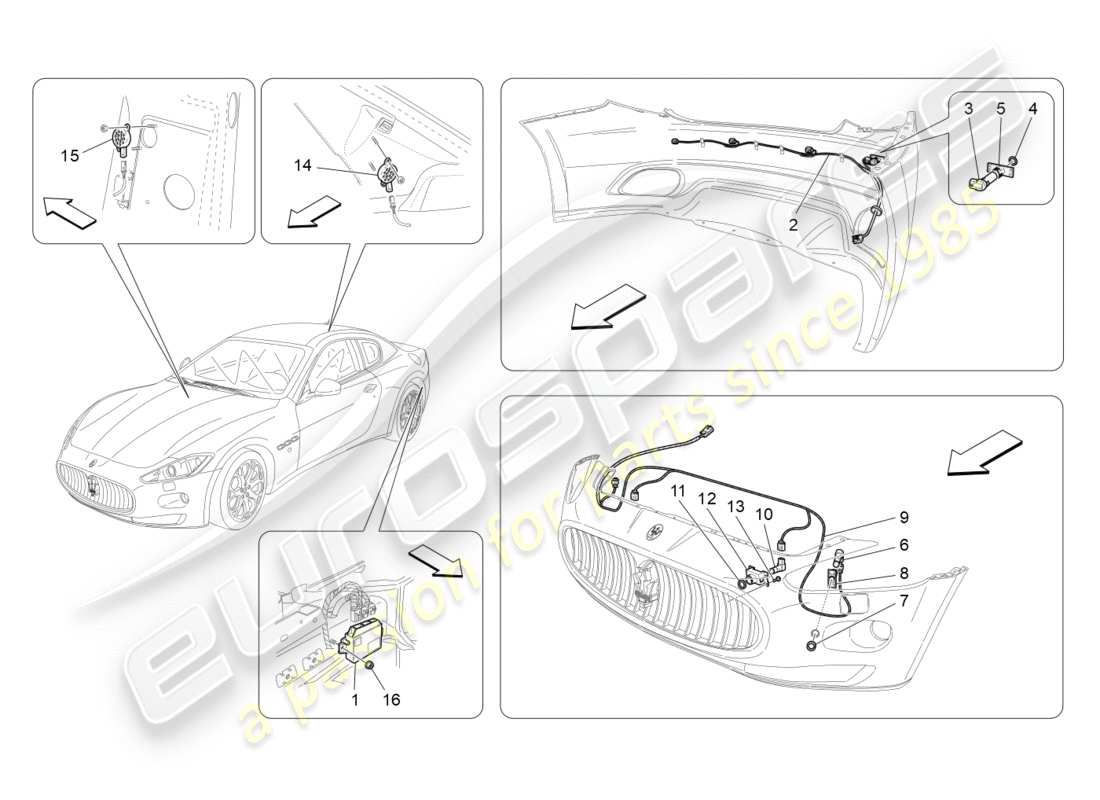 maserati granturismo (2014) parksensoren teilediagramm