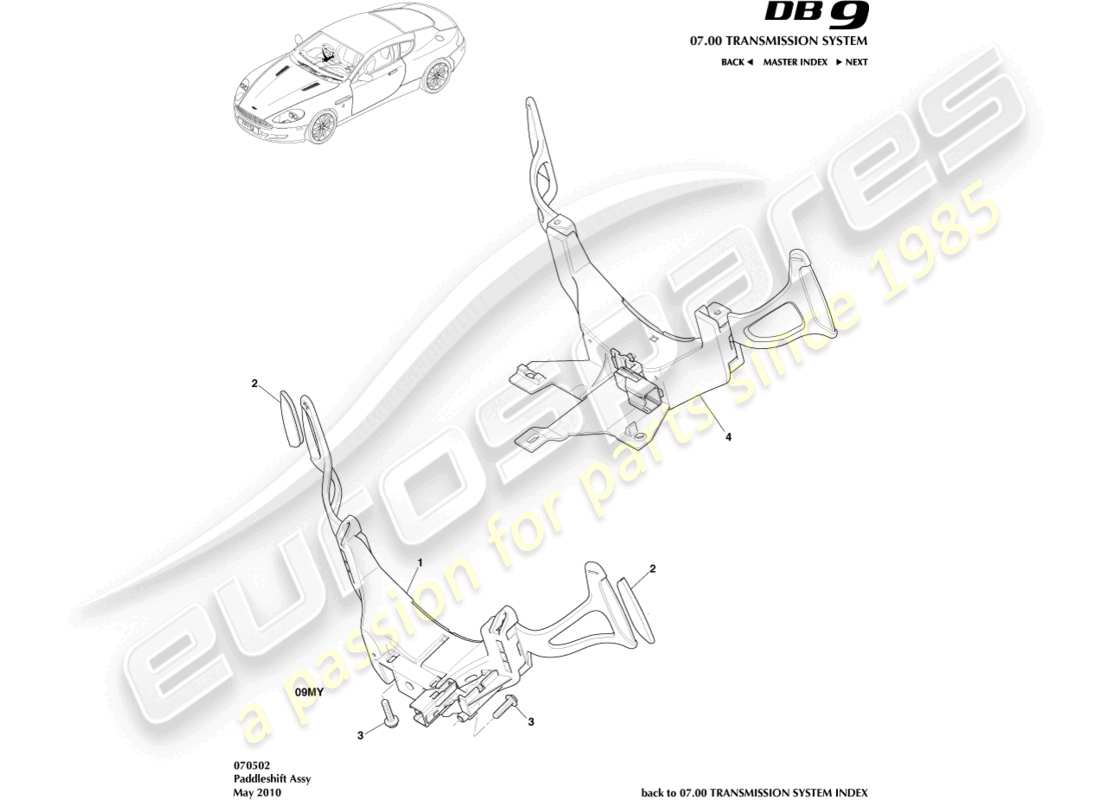 aston martin db9 (2005) schaltwippen-ersatzteildiagramm
