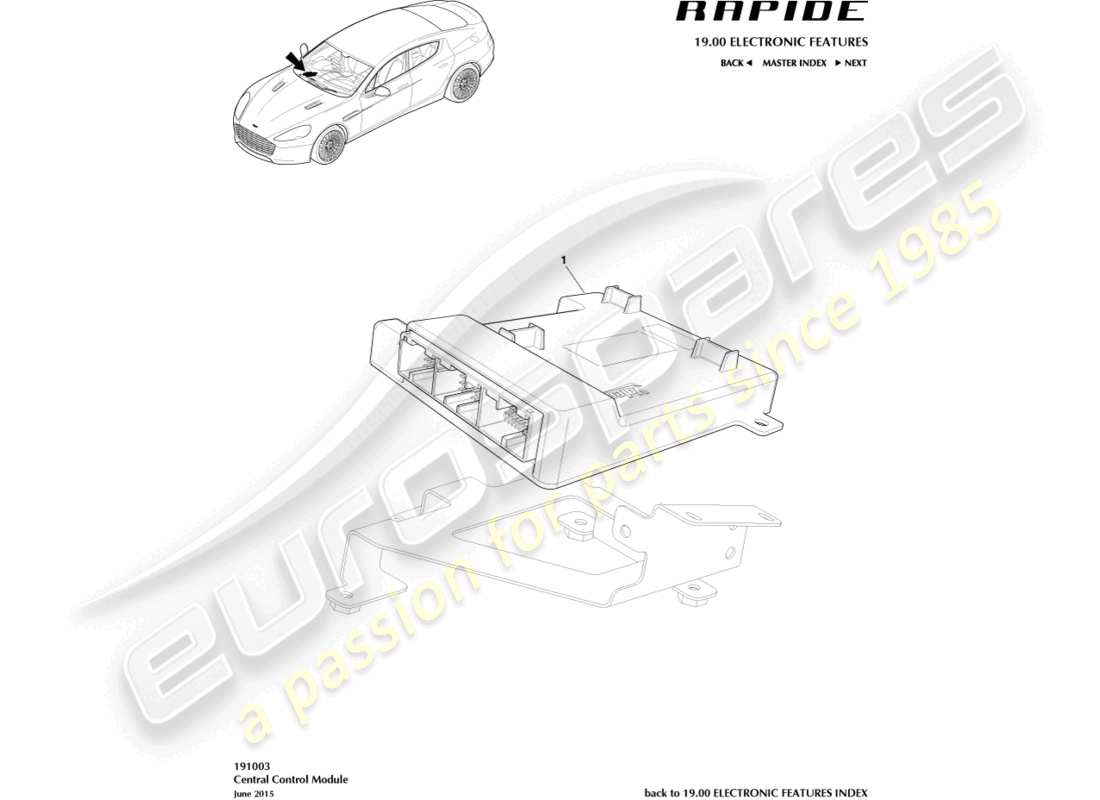 aston martin rapide (2013) teilediagramm des zentralen elektronischen moduls