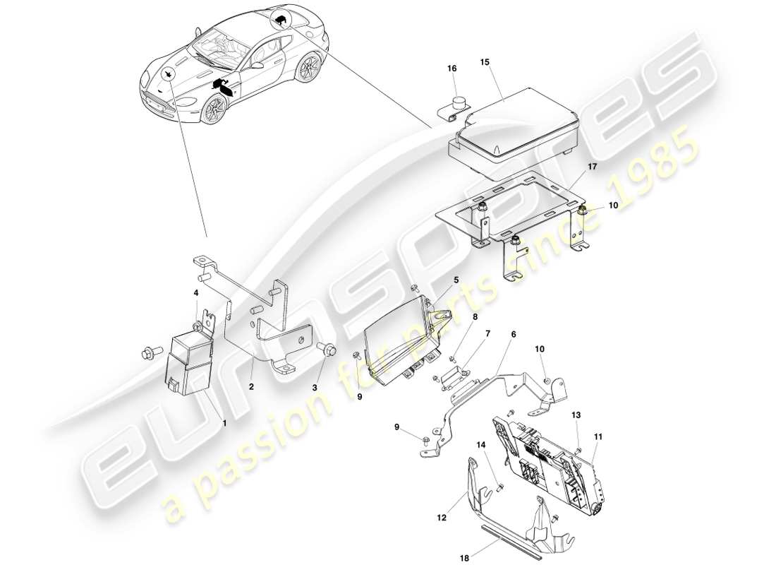 aston martin v8 vantage (2005) teilediagramm für sicherungskästen
