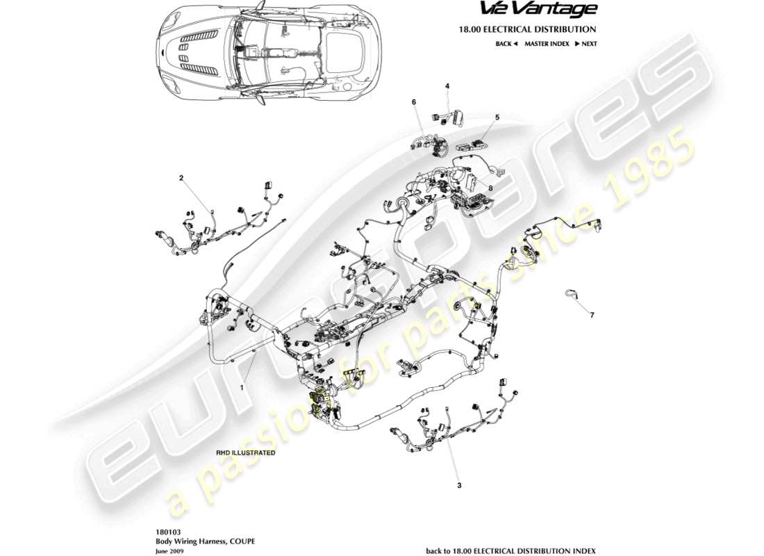 aston martin v12 vantage (2013) karosseriekabelbaum, coupé-teilediagramm