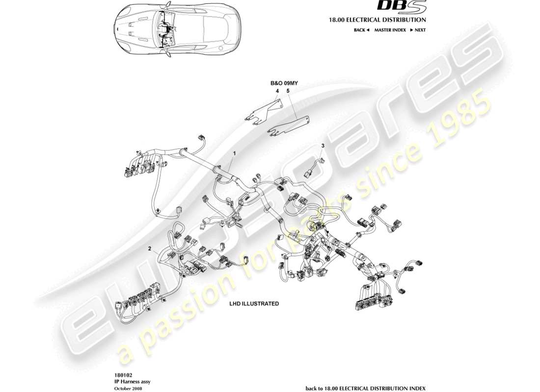 aston martin dbs (2007) ip-kabelbaum-teilediagramm