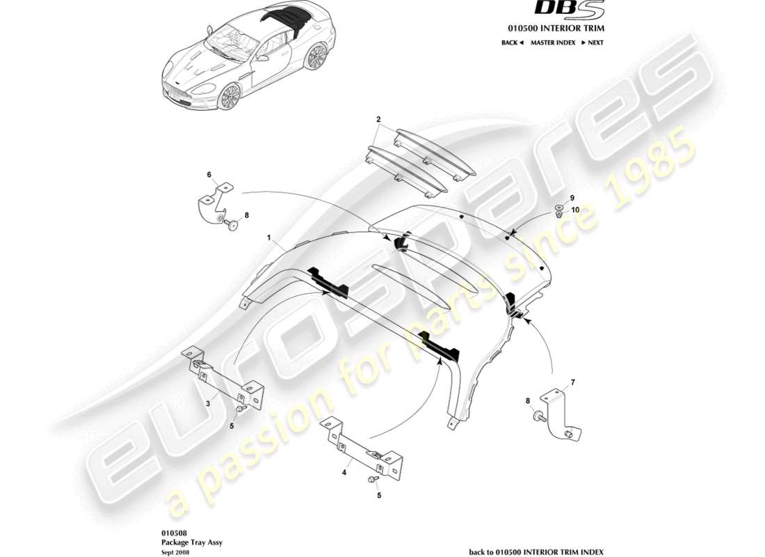 aston martin dbs (2013) teilediagramm der paketablagebaugruppe