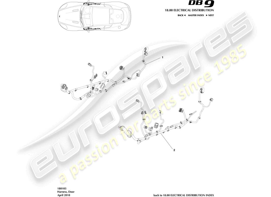 aston martin db9 (2007) teilediagramm für türkabelbaum