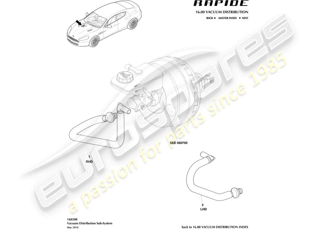 aston martin rapide (2011) teilediagramm des vakuumverteilungssubsystems