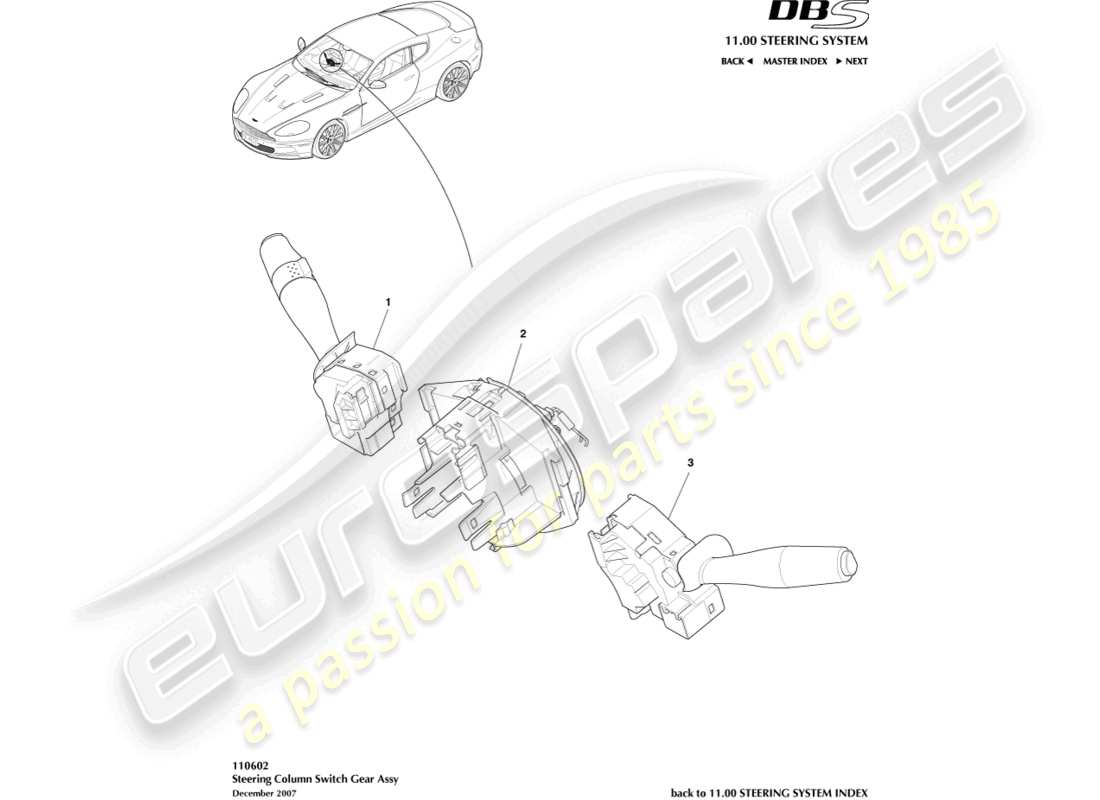 aston martin dbs (2008) lenkstockschalter ersatzteildiagramm