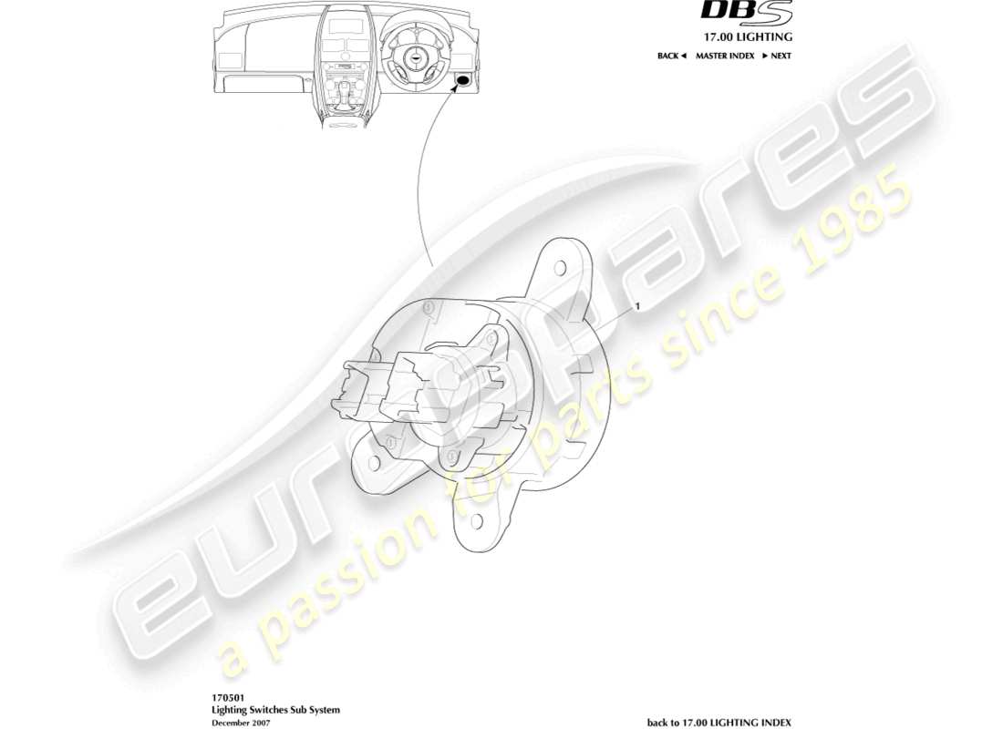 aston martin dbs (2014) teilediagramm für lichtschalter