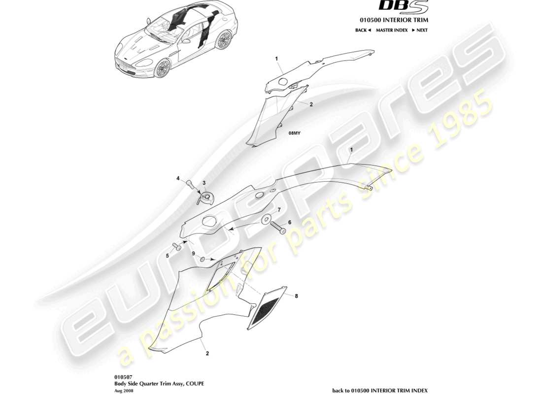 aston martin dbs (2013) seitenverkleidung, coupé, teilediagramm