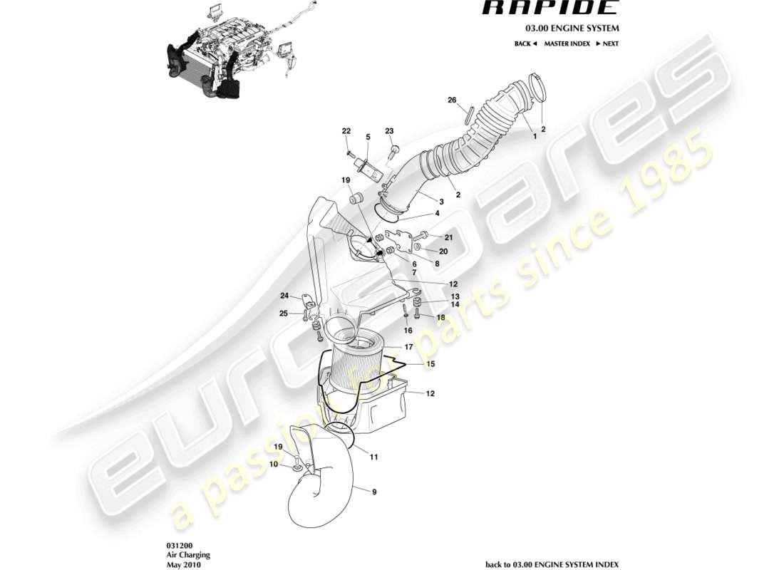 aston martin rapide (2013) teilediagramm für die luftaufladung