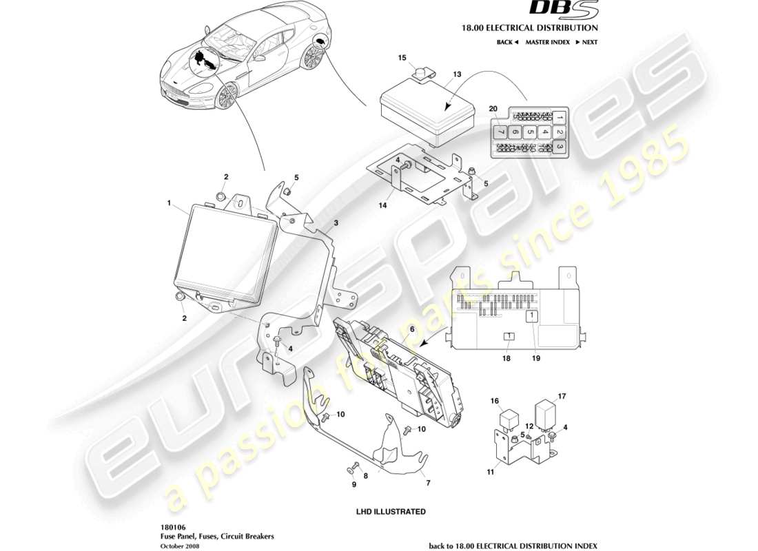 aston martin dbs (2008) teilediagramm für sicherungskästen
