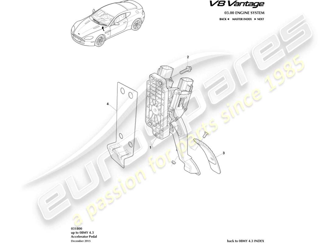 aston martin v8 vantage (2017) gaspedal teilediagramm