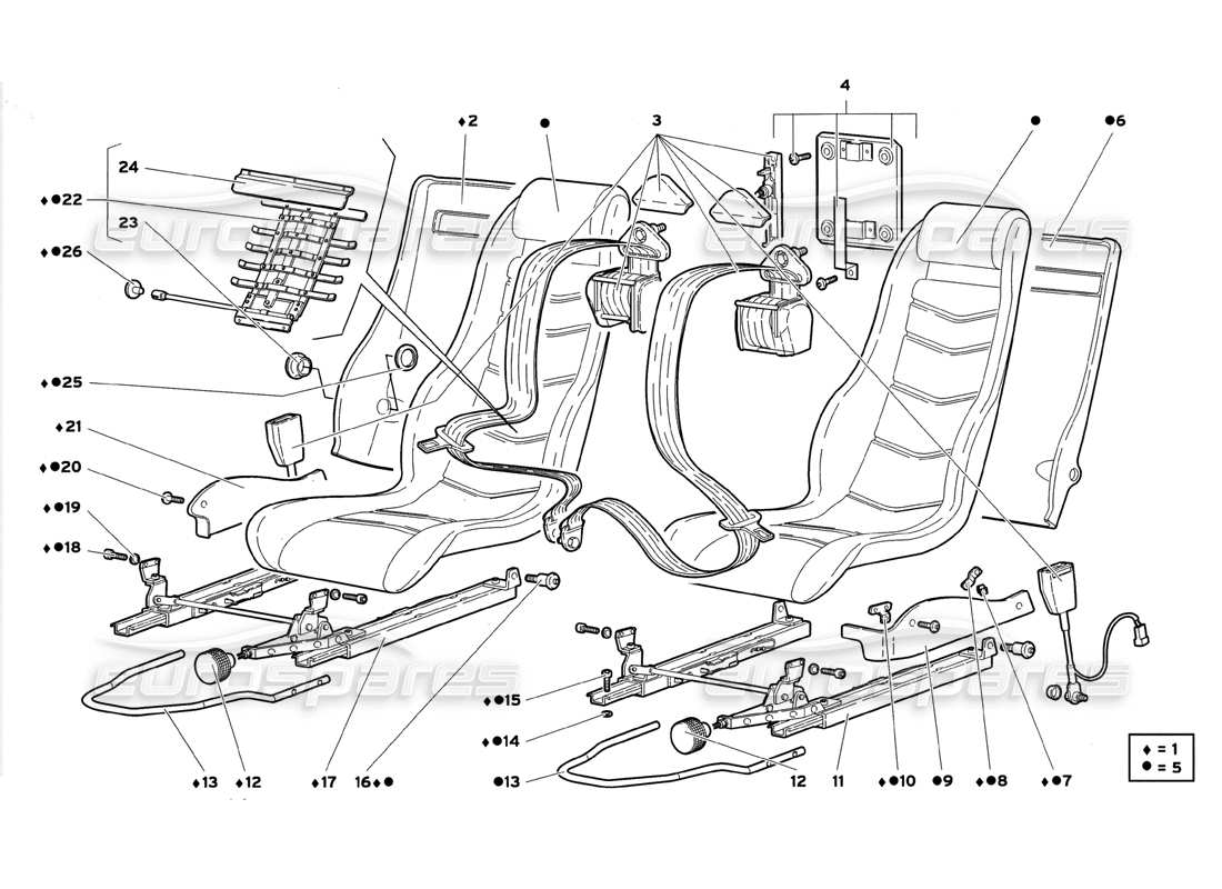 lamborghini diablo gt (1999) teilediagramm für dreipunkt-sicherheitsgurte