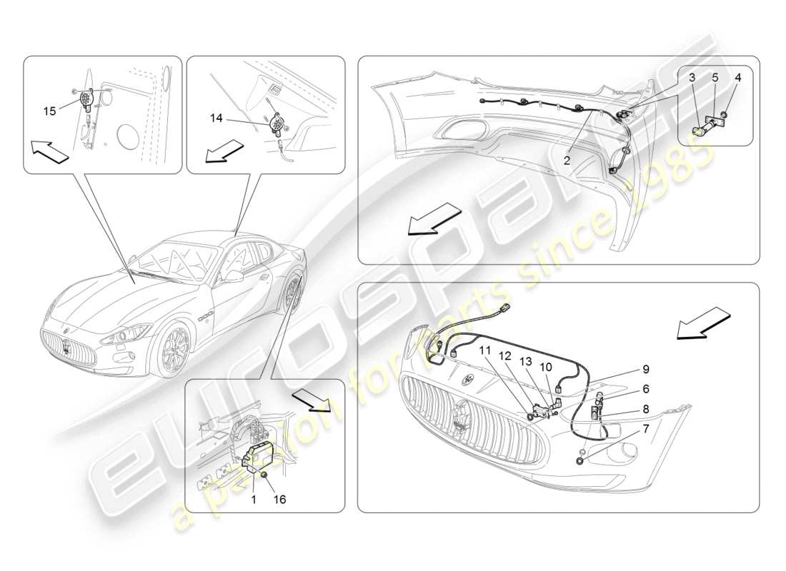 maserati granturismo (2008) parksensoren teilediagramm