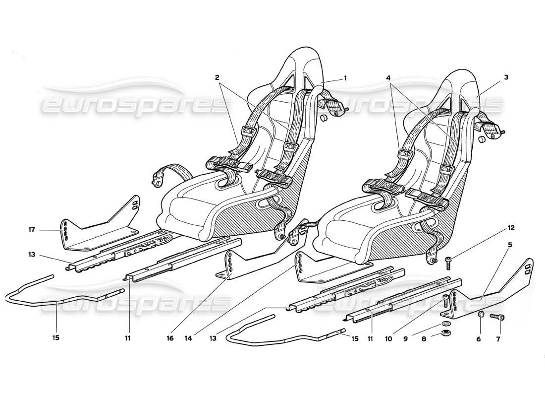 lamborghini diablo gt (1999) teilediagramm für vierpunkt-sicherheitsgurte
