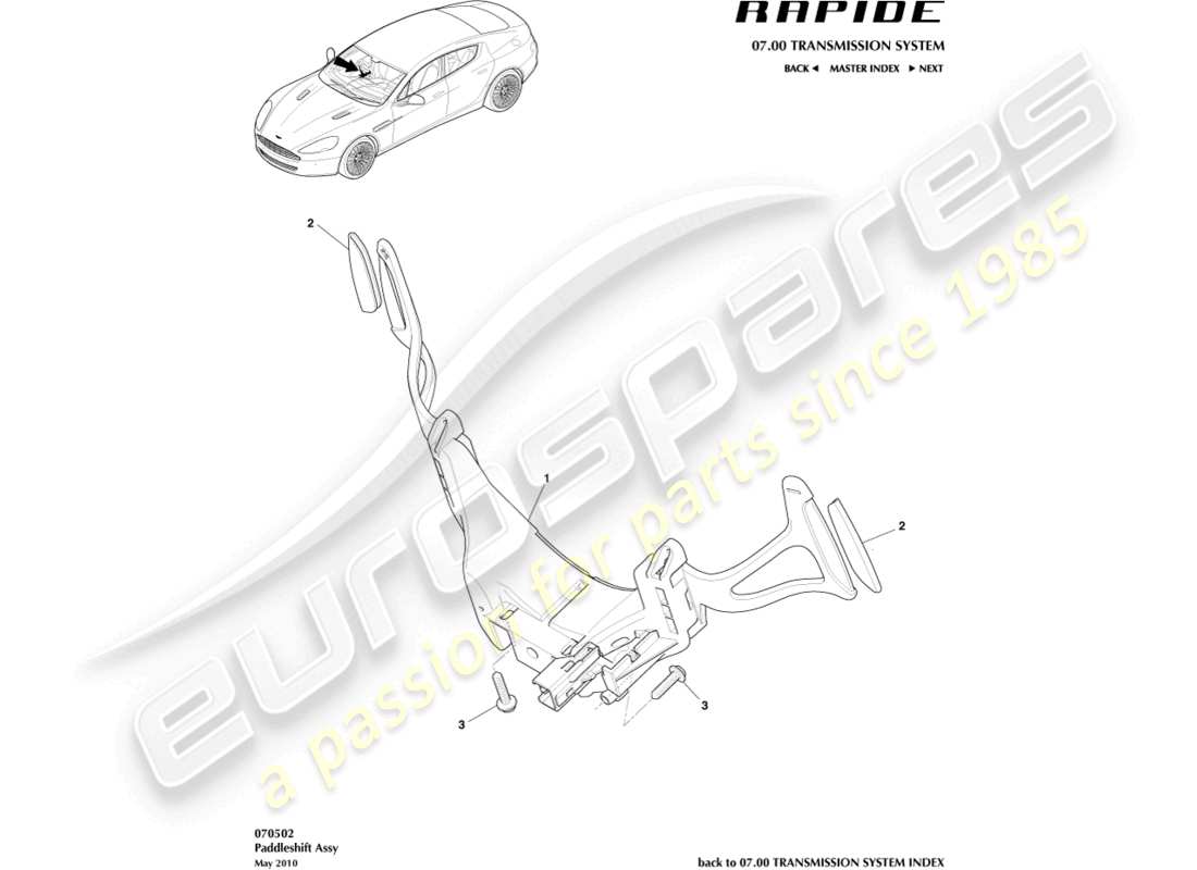 aston martin rapide (2014) schaltwippen-ersatzteildiagramm