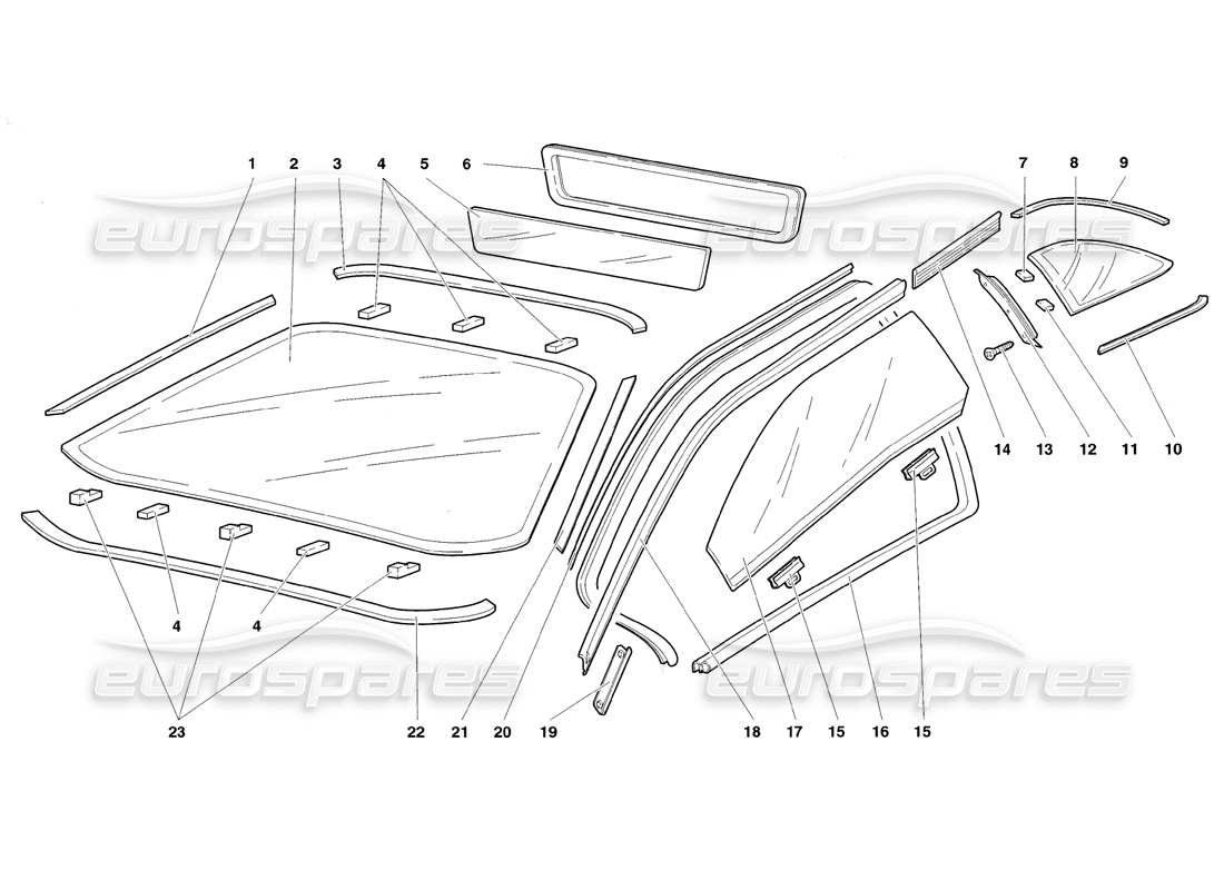 lamborghini diablo sv (1998) windows-teilediagramm