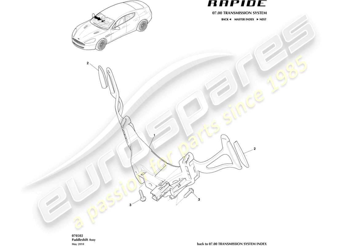 aston martin rapide (2011) schaltwippen-ersatzteildiagramm