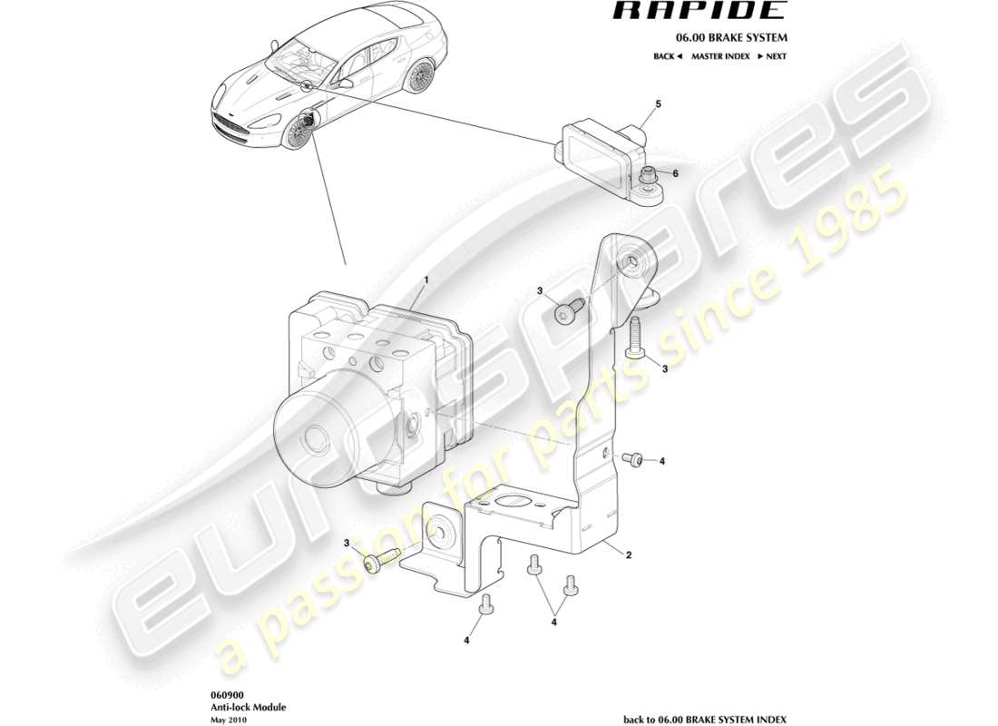 aston martin rapide (2017) teilediagramm des antiblockiermoduls