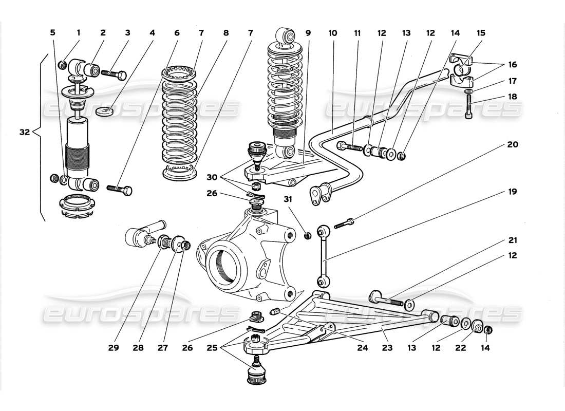 lamborghini diablo gt (1999) vordere aufhängung teilediagramm