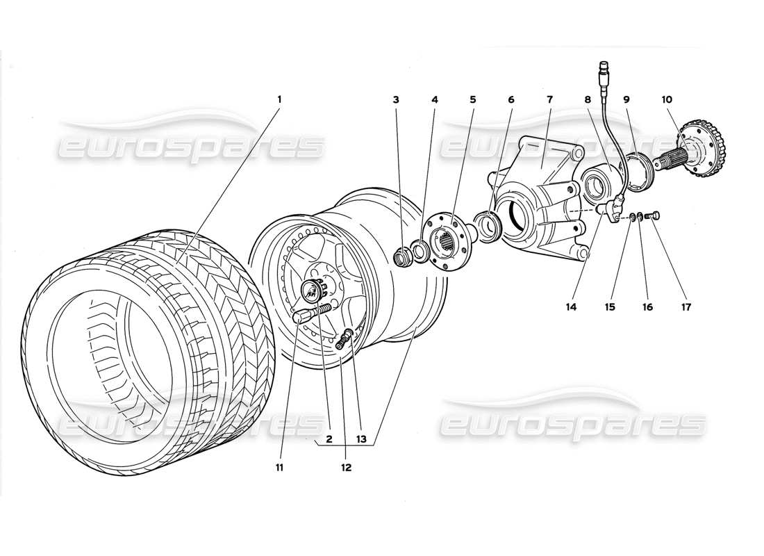 lamborghini diablo gt (1999) teilediagramm für hinterrad und radträger