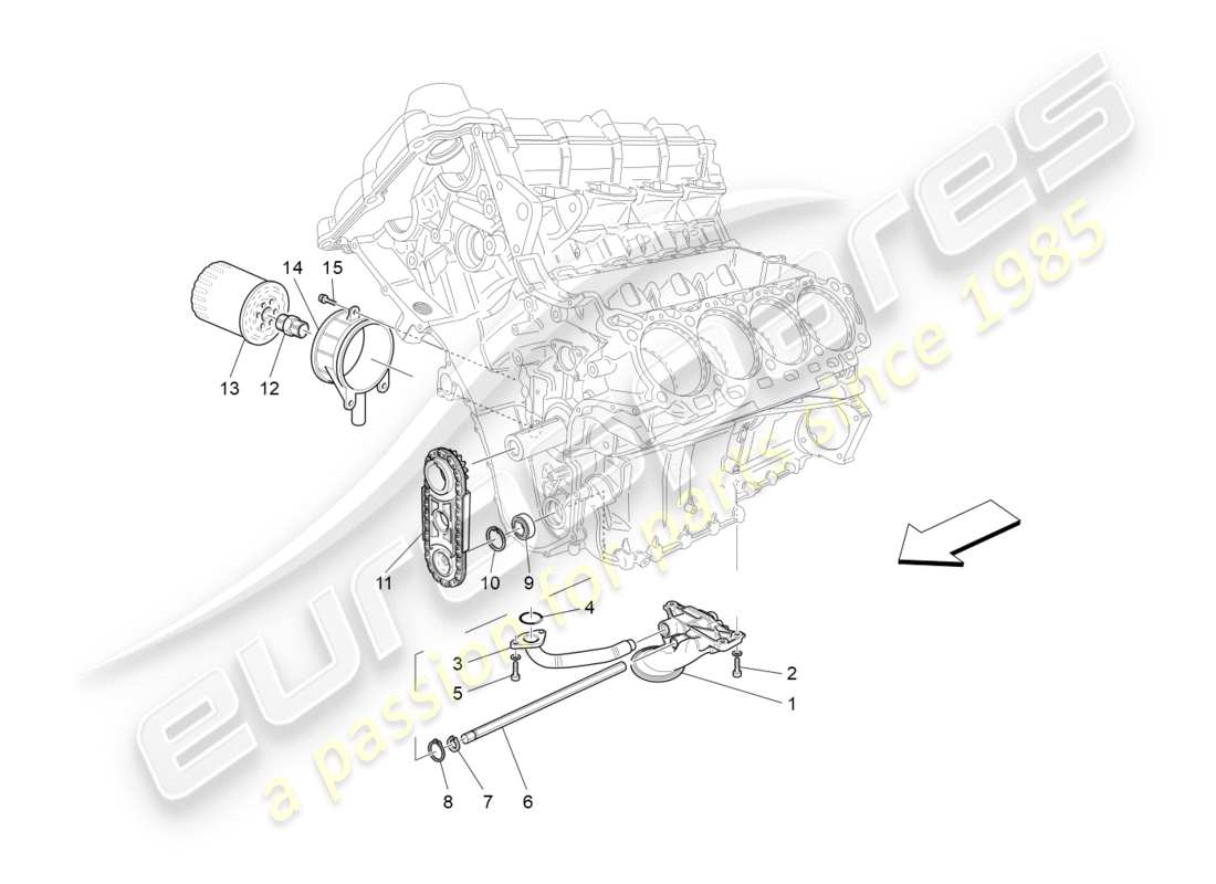 maserati granturismo (2014) schmiersystem: pumpe und filter teilediagramm