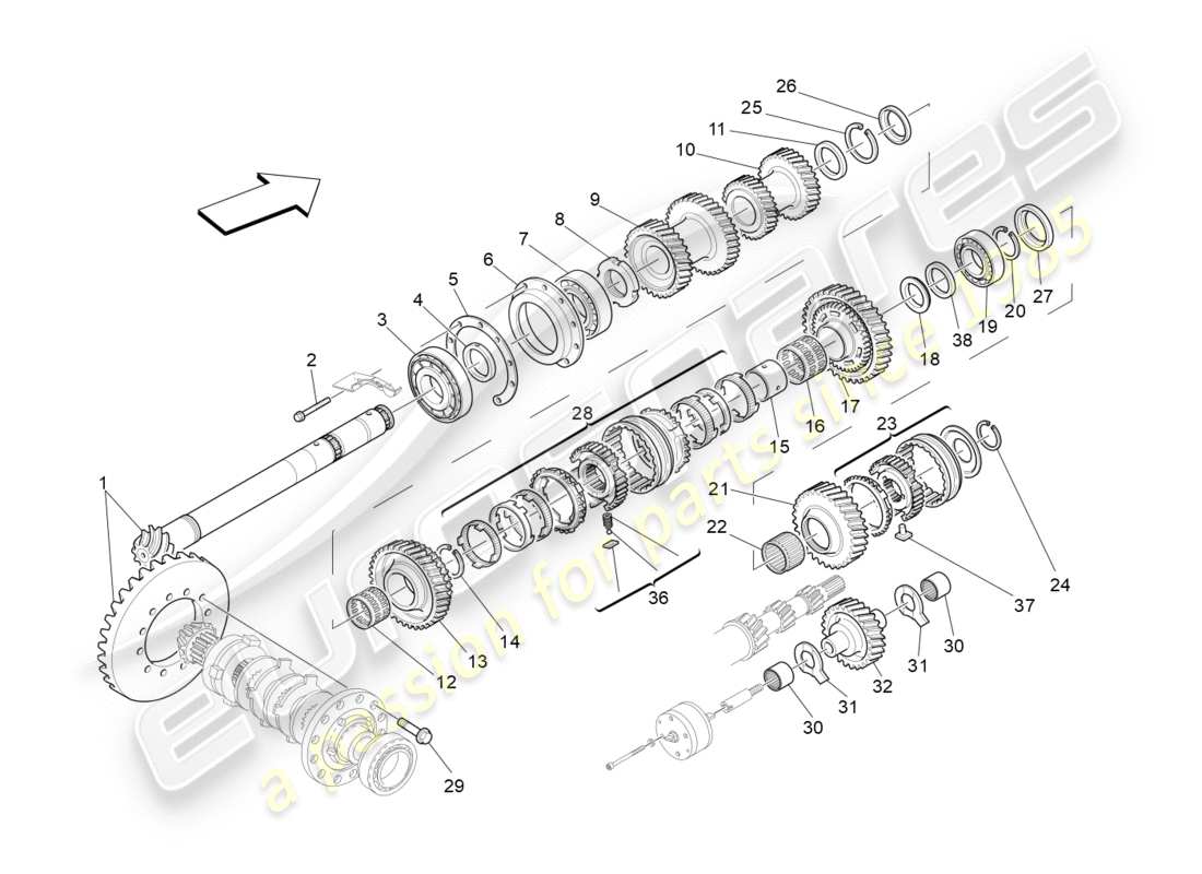 maserati granturismo s (2016) teilediagramm für vorgelegewellenräder