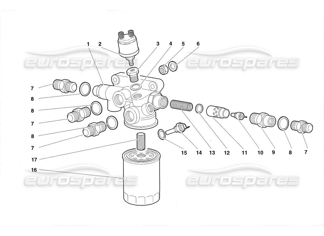 lamborghini diablo roadster (1998) teilediagramm für motorölfilter und thermostat