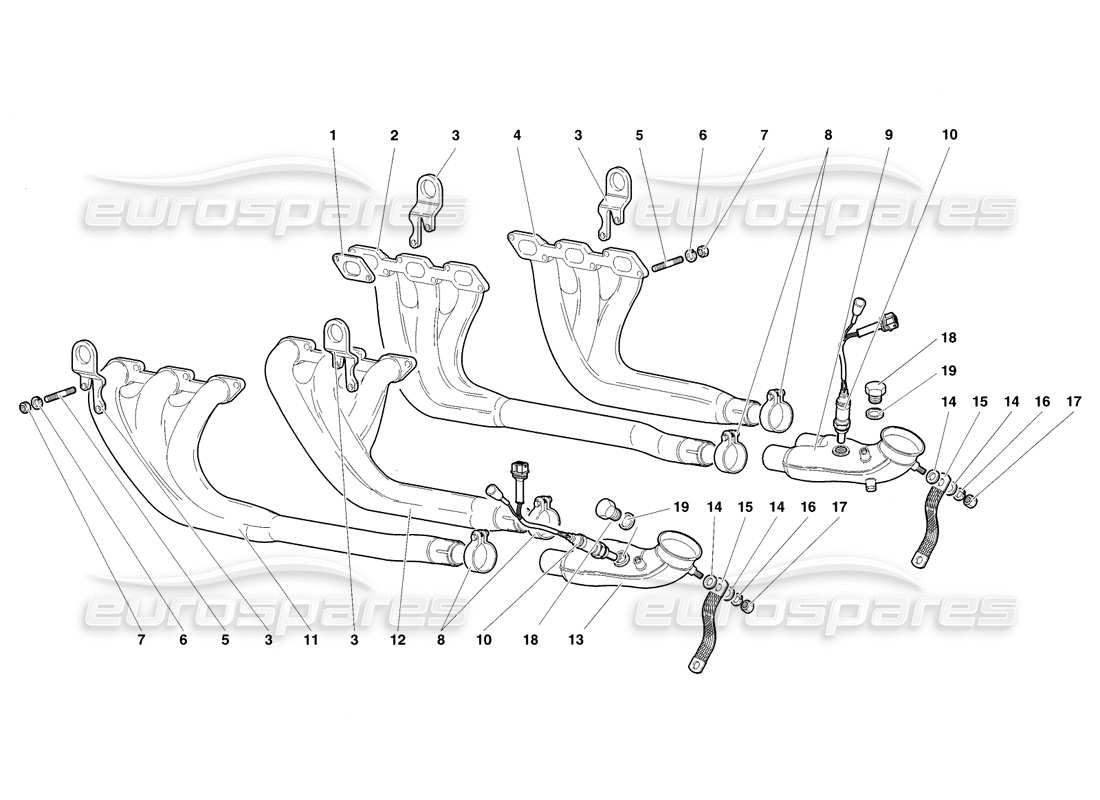 lamborghini diablo sv (1998) auspuffanlage teilediagramm