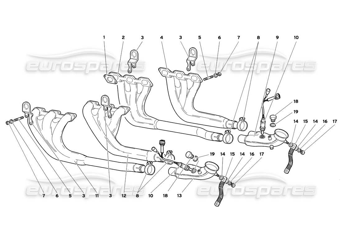 lamborghini diablo sv (1999) abgassystem teilediagramm