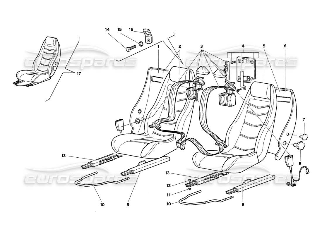 lamborghini diablo 6.0 (2001) teilediagramm für sitz- und sicherheitsgurte