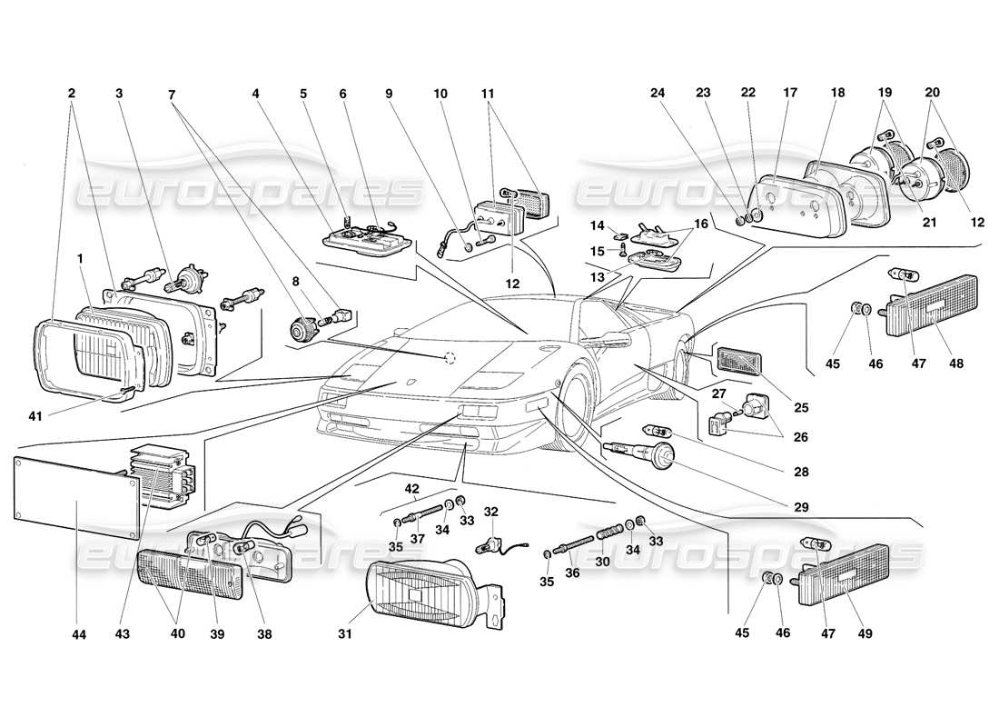 lamborghini diablo sv (1998) lichter teilediagramm