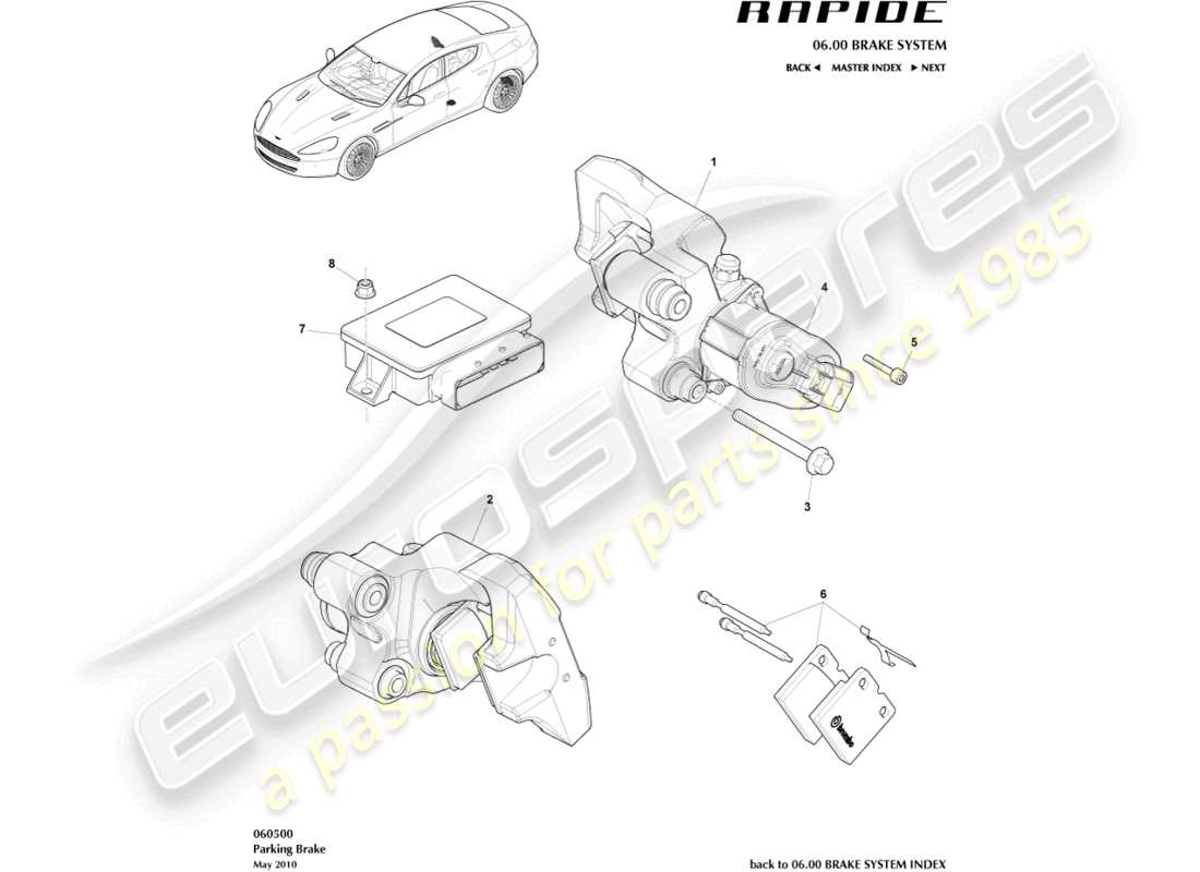 aston martin rapide (2012) parkbremse ersatzteildiagramm