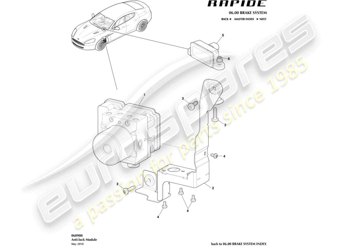 aston martin rapide (2011) teilediagramm des antiblockiermoduls