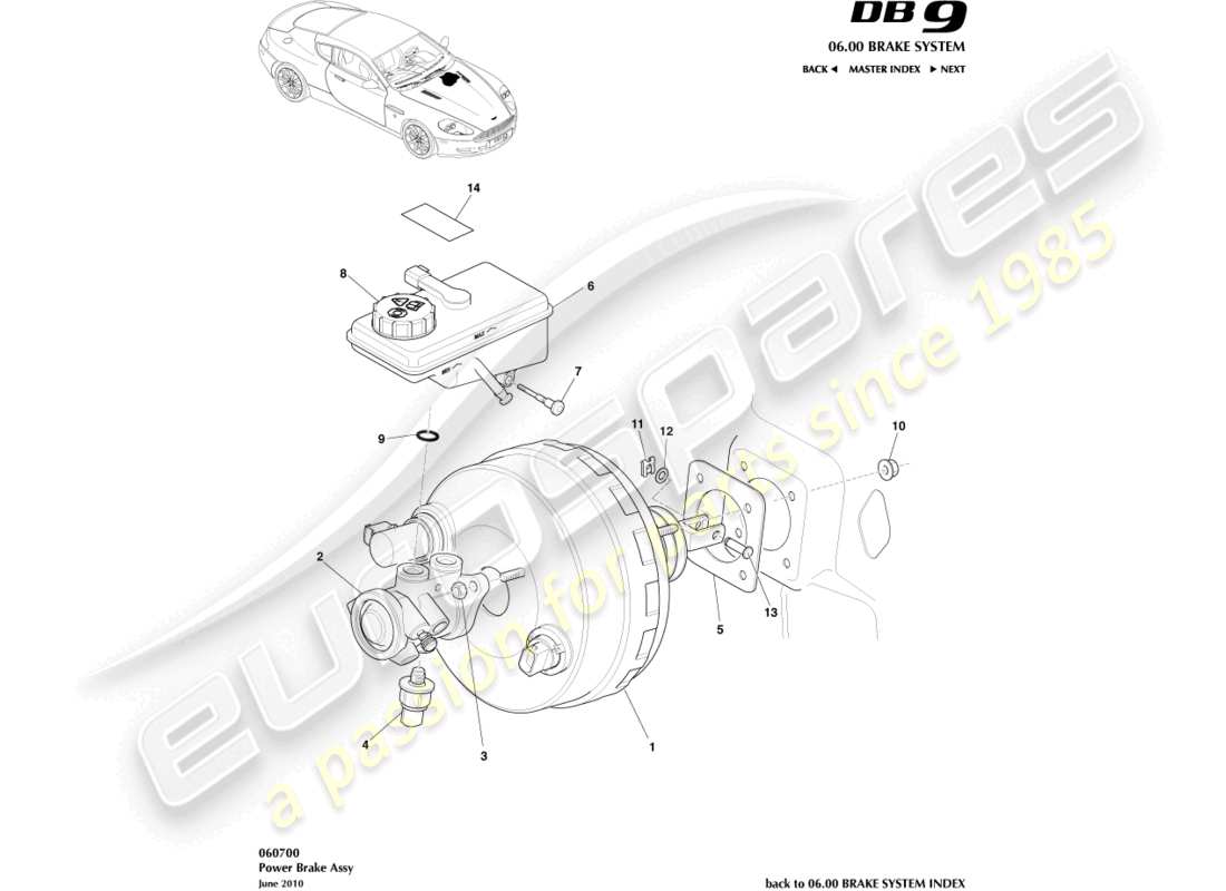 aston martin db9 (2011) servobremsbaugruppe teilediagramm