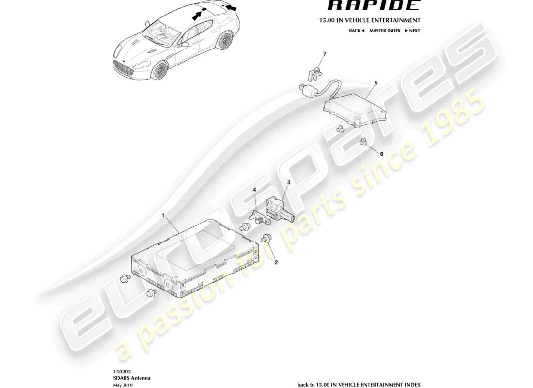 aston martin rapide (2011) sdars-antennenteildiagramm