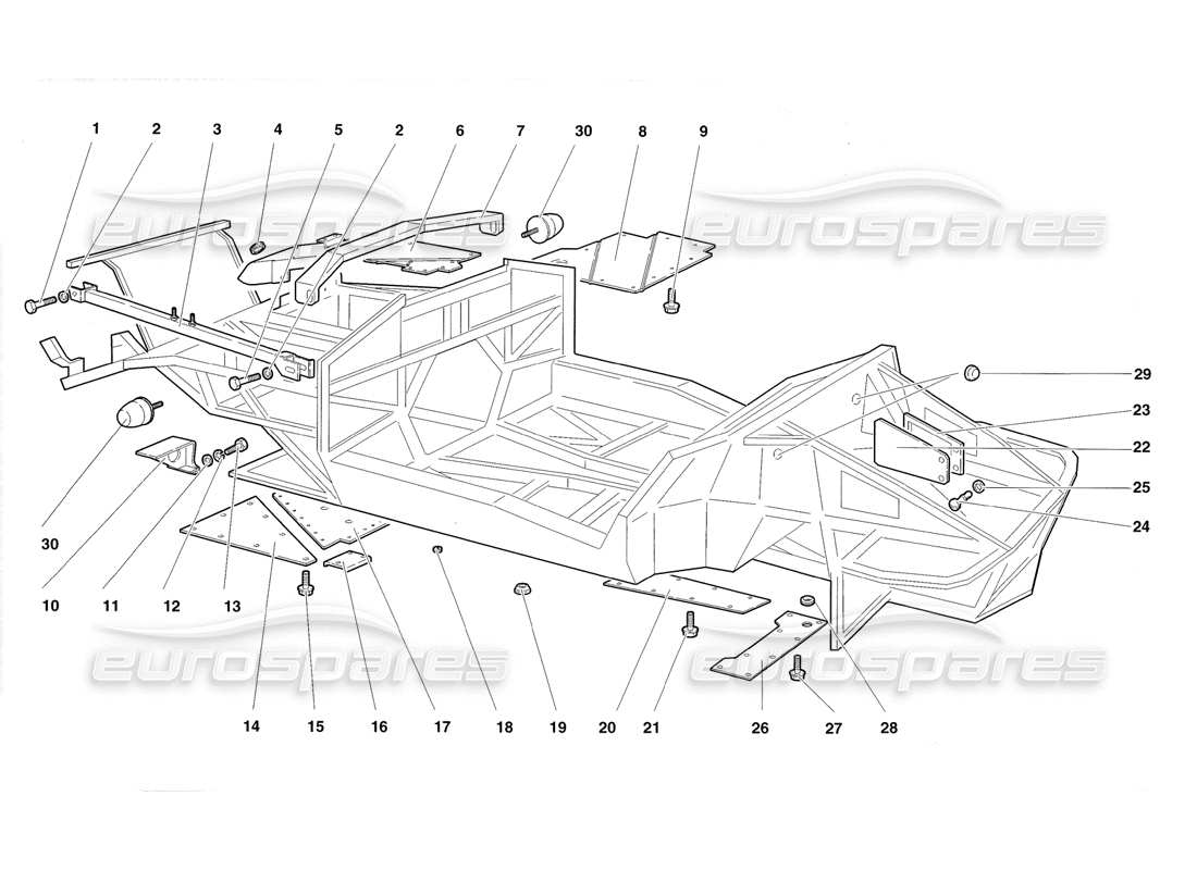 lamborghini diablo roadster (1998) rahmenelemente - teilediagramm