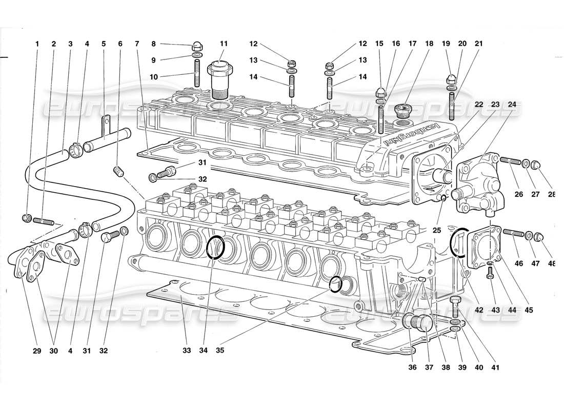 lamborghini diablo roadster (1998) zubehör für linken zylinderkopf teilediagramm