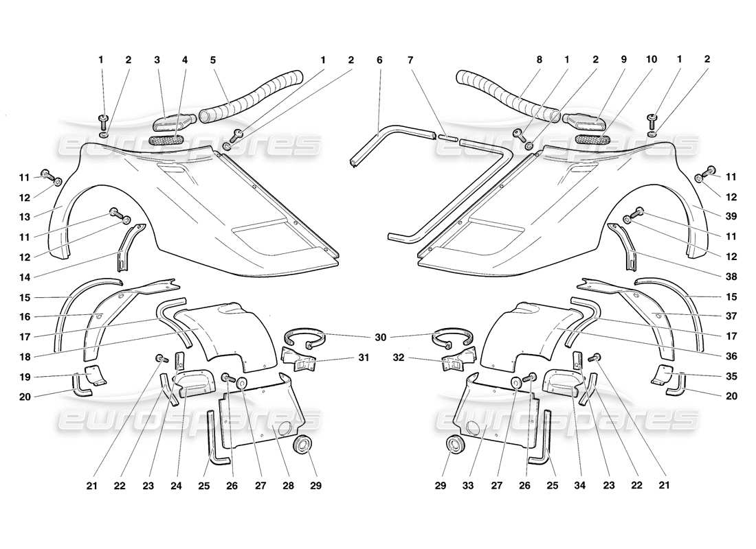 lamborghini diablo sv (1998) teilediagramm für vordere karosserieelemente