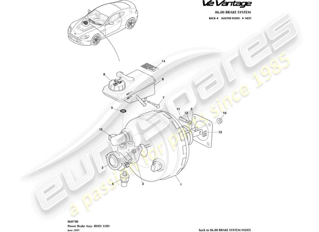 aston martin v12 vantage (2010) teilediagramm der servobremsenbaugruppe