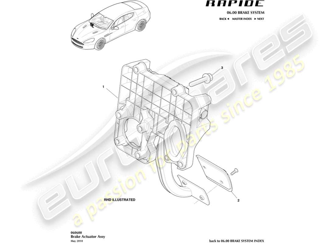 aston martin rapide (2019) teilediagramm der bremsaktuatorbaugruppe