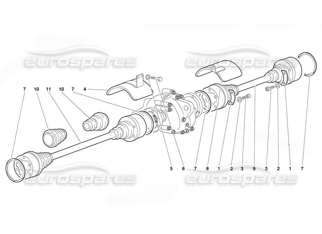 lamborghini diablo (1991) teilediagramm für hintere antriebswellen