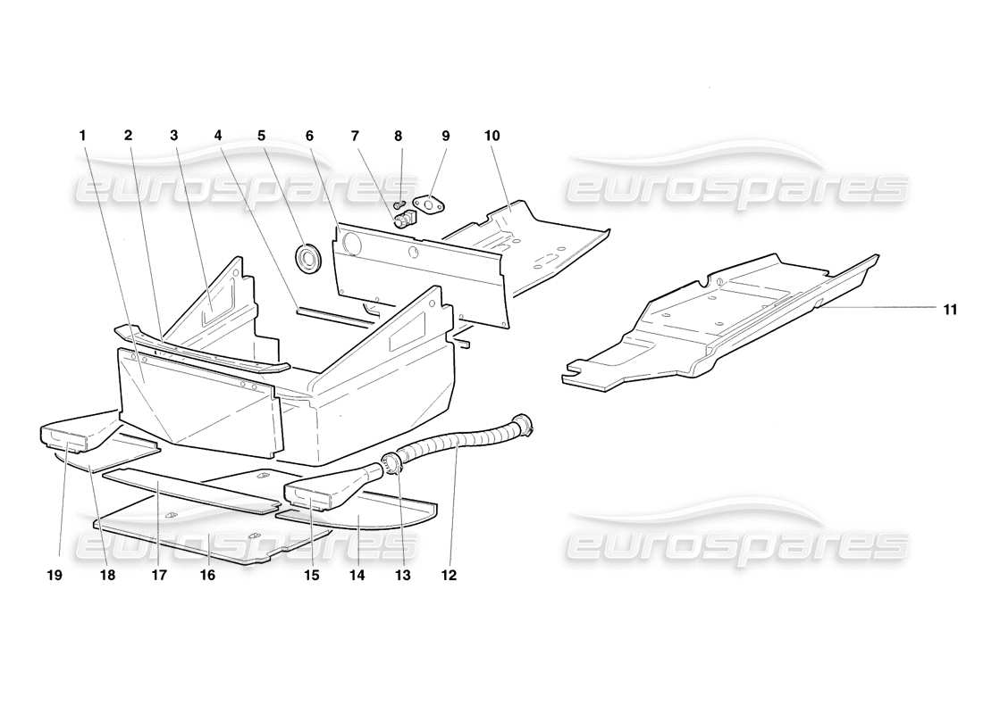 lamborghini diablo sv (1998) teilediagramm für rahmenbodenplatten