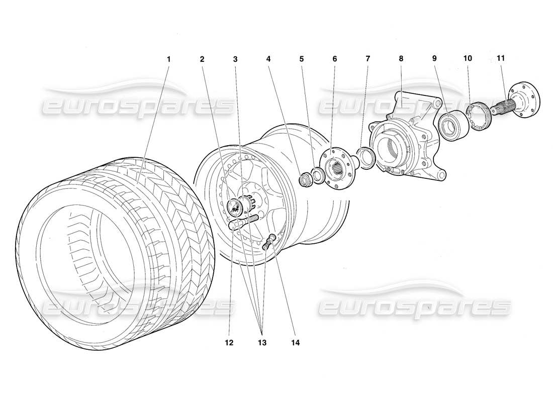 lamborghini diablo sv (1997) teilediagramm für hinterrad und radträger
