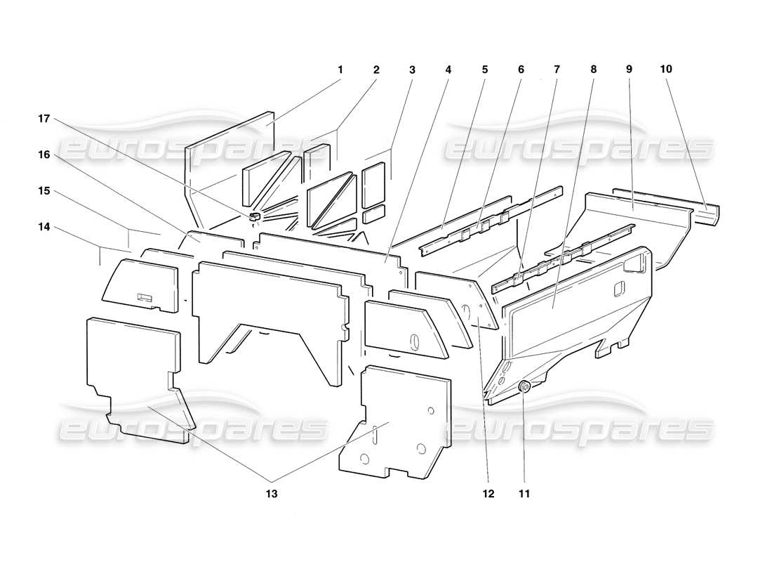 lamborghini diablo sv (1998) teilediagramm für isolierplatten im motorraum